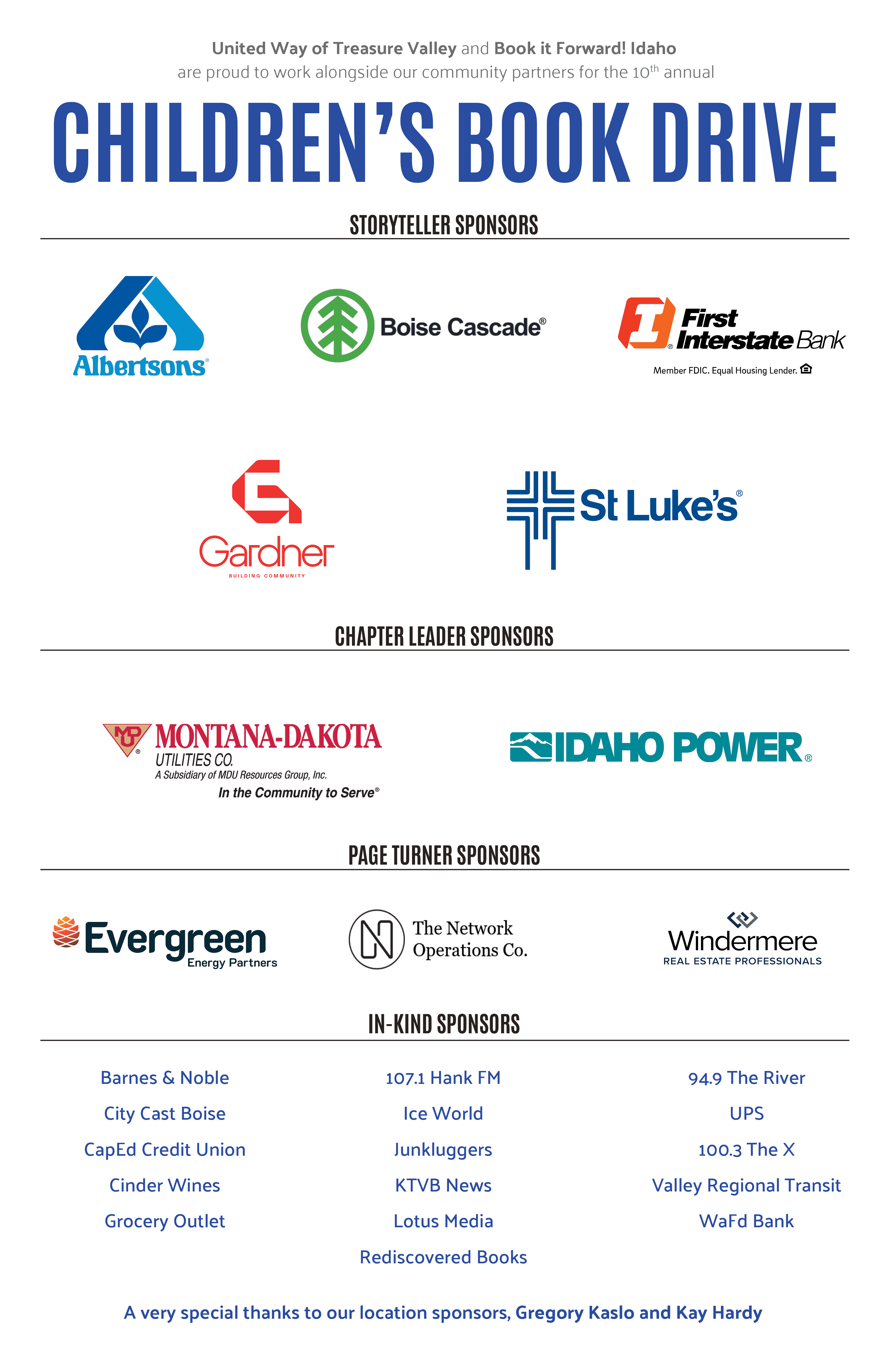 Children's Book Drive Sponsors
